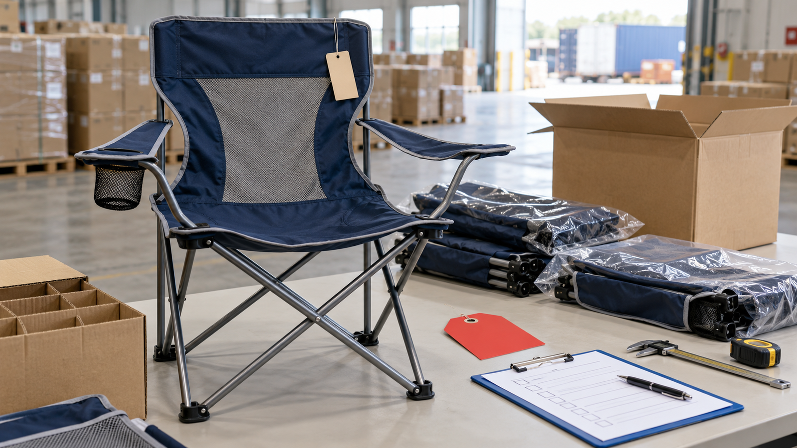 A shipment-control review for folding camping chair defects before release.