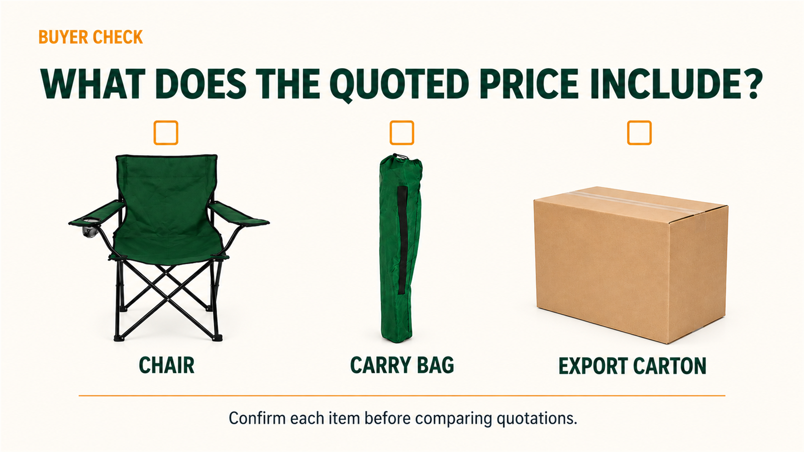 A comparison layout for two folding camping chair quotations.